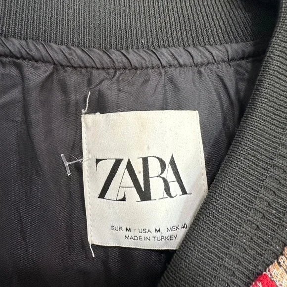 ZARA Mens Dark Blue All Over Skulls Skeletons Heart Graphic‎ Bomber Jacket - Picture 5 of 6